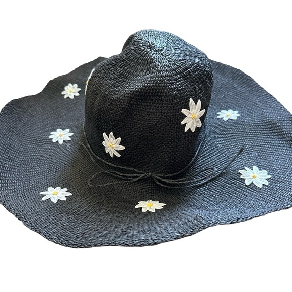 Cappelli Straworld Inc Straw Hat Daisy Wide Brim Black - Picture 2 of 4